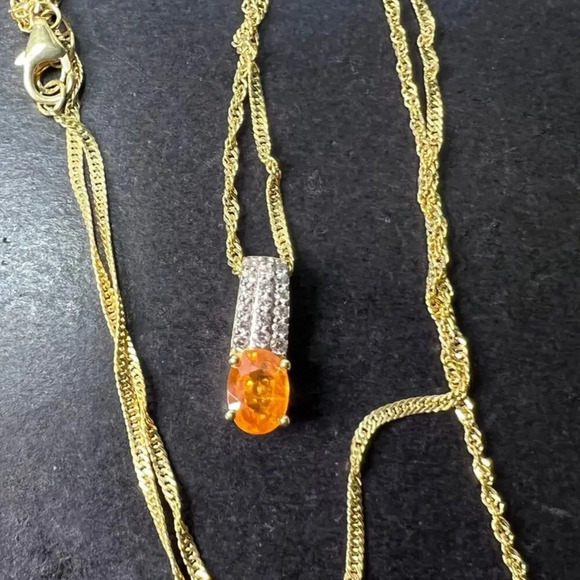 NEW Orange Mandarin Garnet Gold Over Sterling Silver Pendant With Chain - Picture 6 of 11